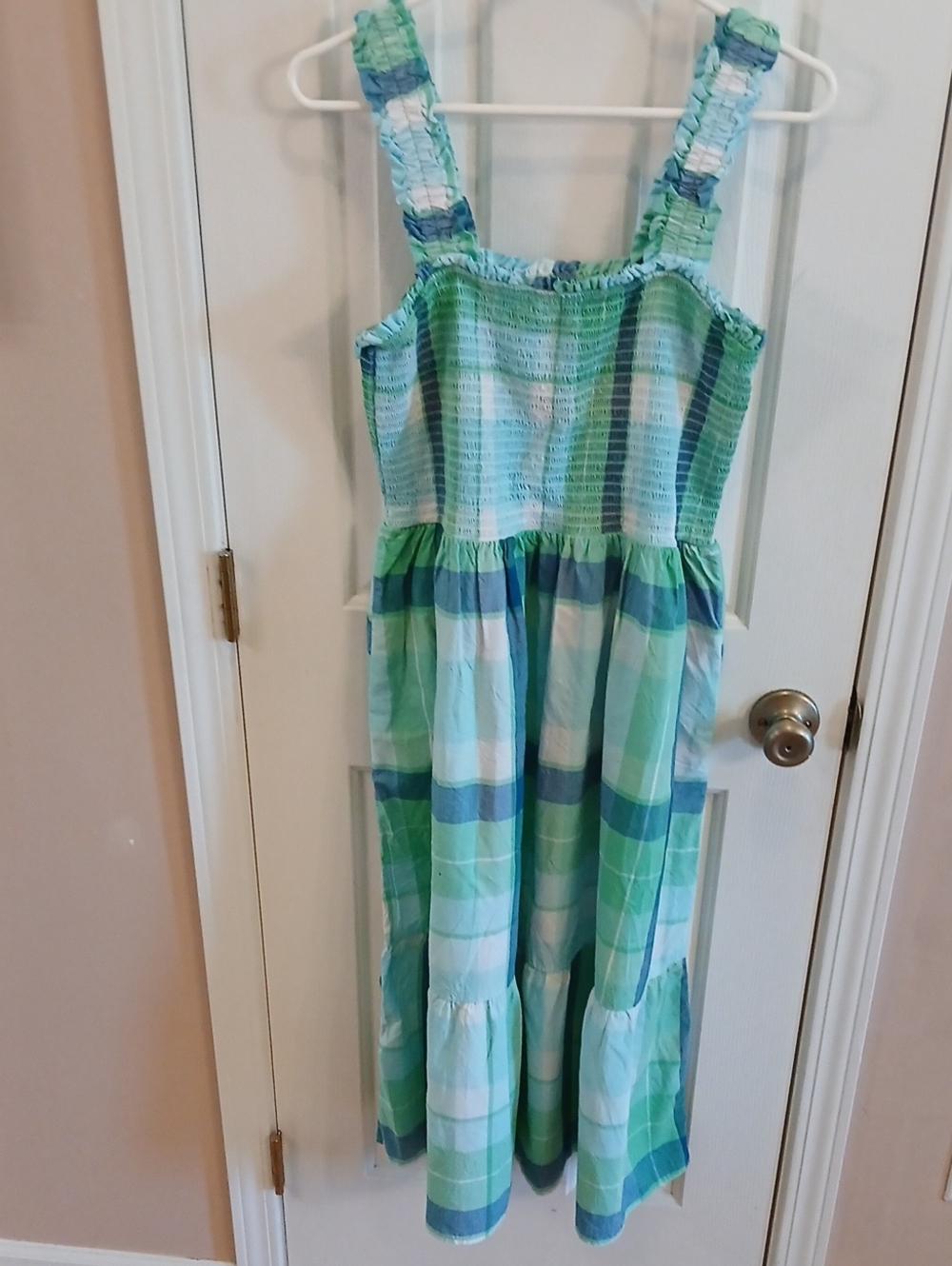 Time and Tru Aqua & Seafoam Smocked Maxi Dress Size L